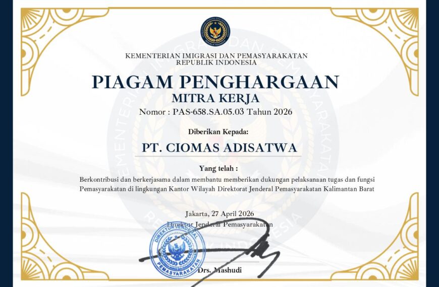 PIAGAM PENGHARGAAN MITRA KERJA PT. CIOMAS ADISATWA